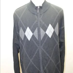 Pierre Cardin Men Sweater Black Argyle Zipper XL 109% Cotton Long Sleeve